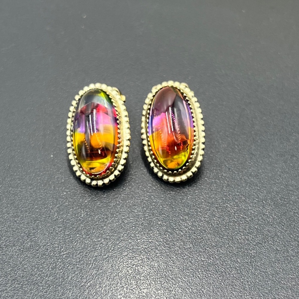 Whiting & Davis Vintage Watermelon Glass Bezel Cabochon Clip-on Earrings